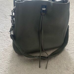 Rebecca Minkoff Olive Green Pebbled Leather Shoulder Bucket Bag